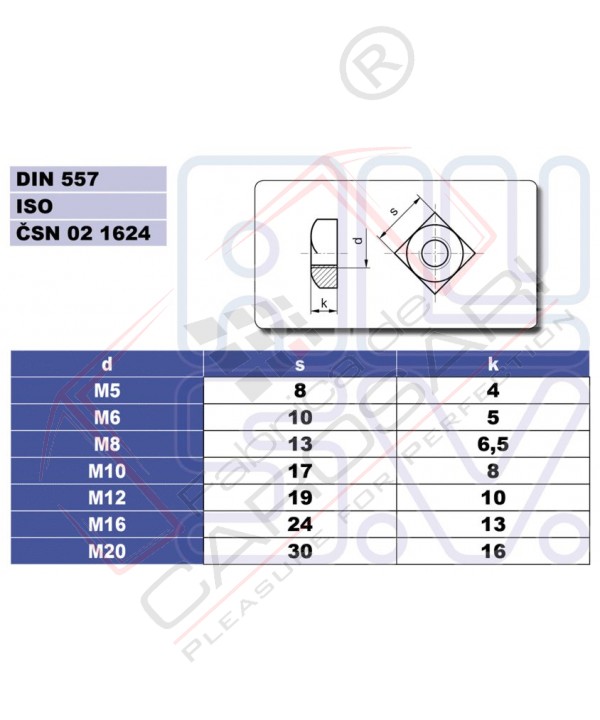 Nut M8 square DIN 557 Zn