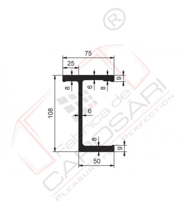 Auxiliary frame T108mm, Al 8600mm