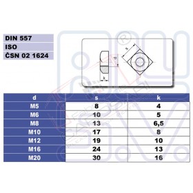 Nut M8 square DIN 557 Zn