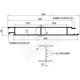 Middle profile Eurolock 200mm, aluminium