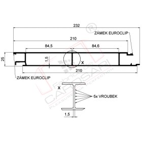 Middle profile Eurolock 210 mm, anodized
